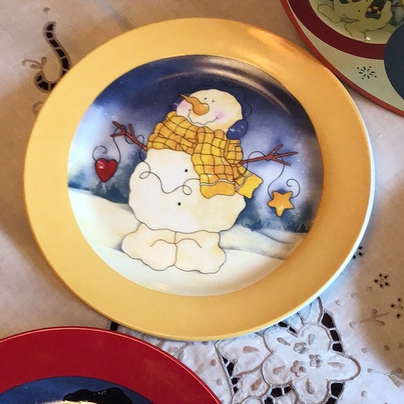 NWT. Set of 4 Snowman Dessert Plates - Picture 5 of 7